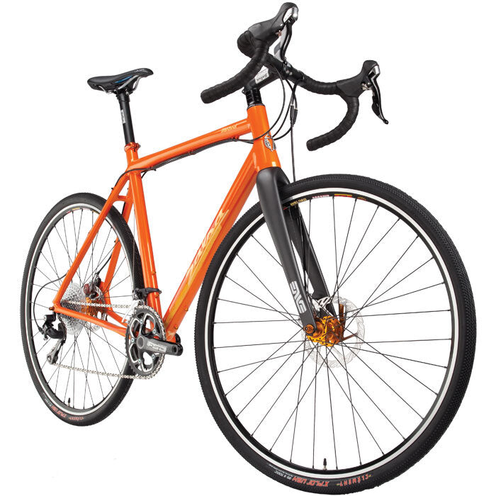 Salsa Warbird bike orange color front three-quarter view