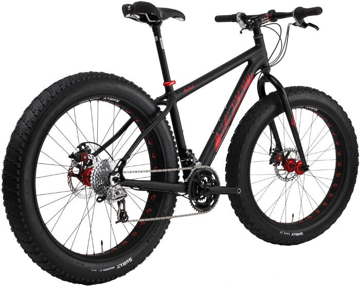 Salsa Mukluk 2 bike black color rear three-quarter view
