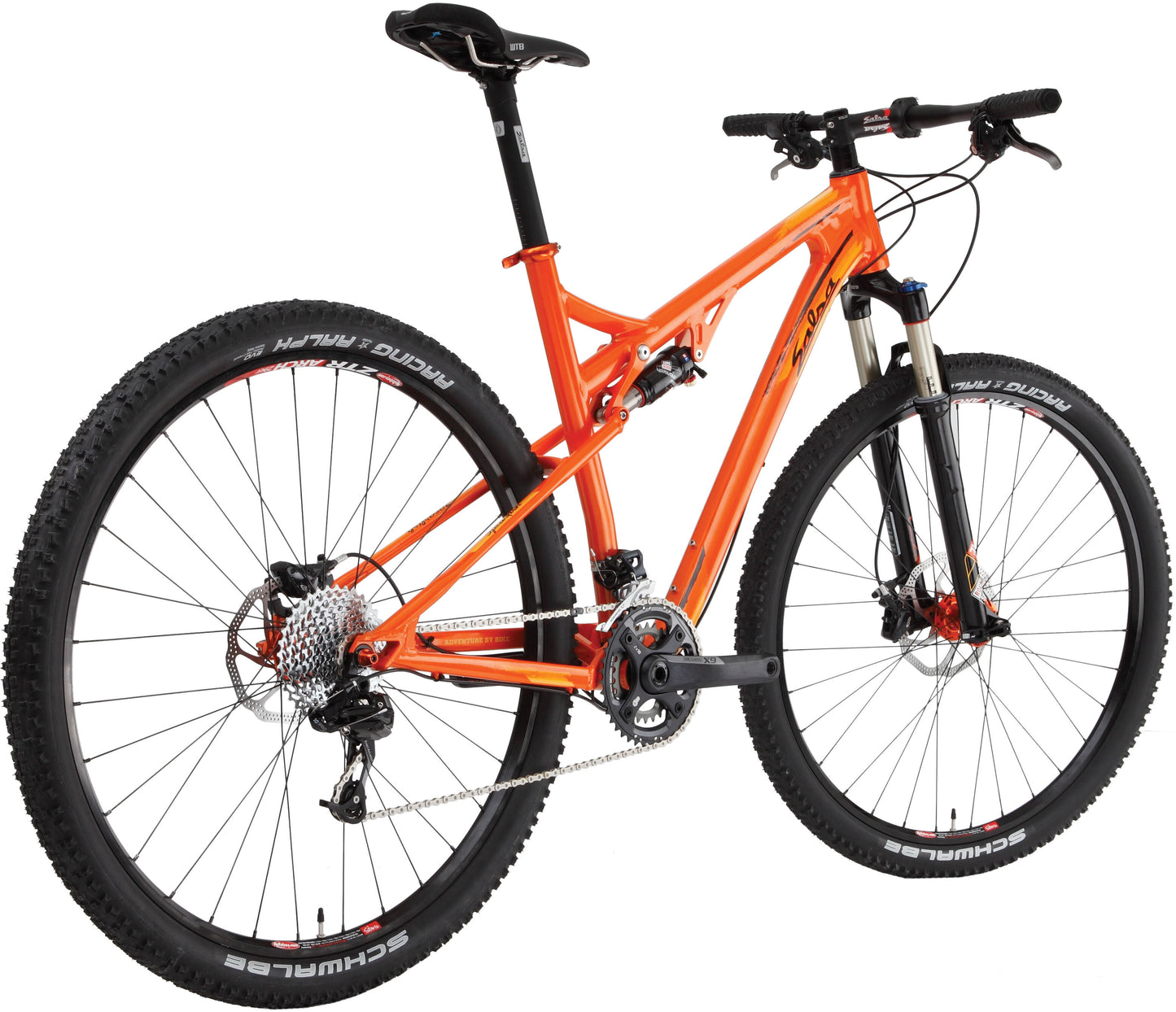 Salsa Spearfish bike orange color rear three-quarter view