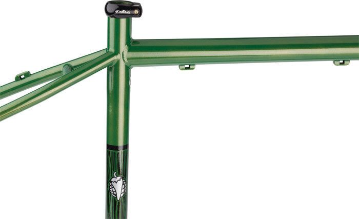 Salsa El Mariachi Frame green color top tube and seat tube area focus
