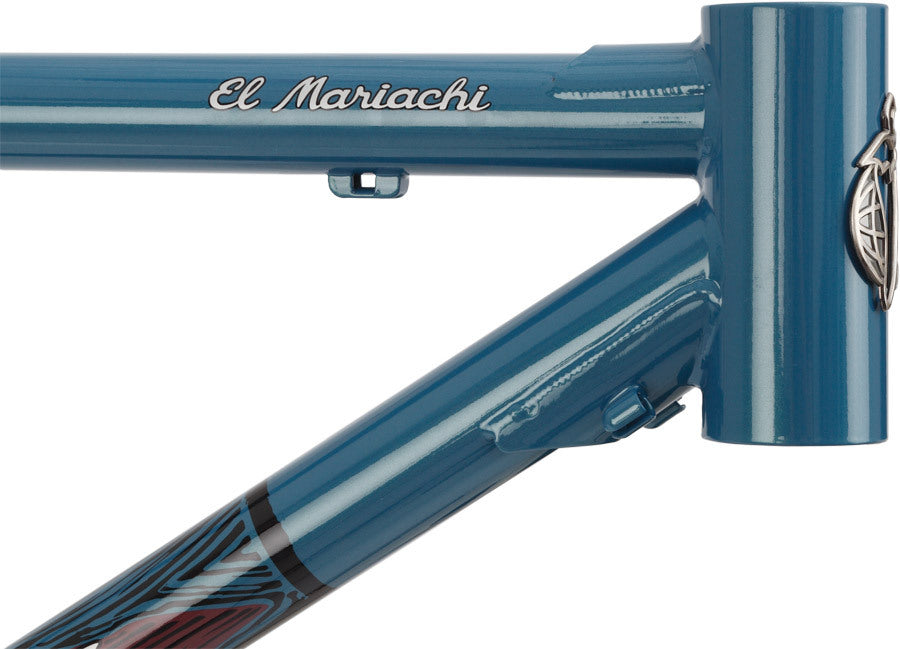 Salsa El Mariachi frame blue color head tube area focus