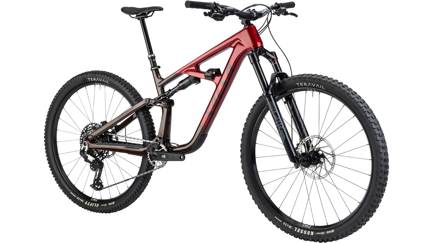 Salsa Blackthorn 125 C MTB - Dark Umber/Canyon Red - Front three quarter view