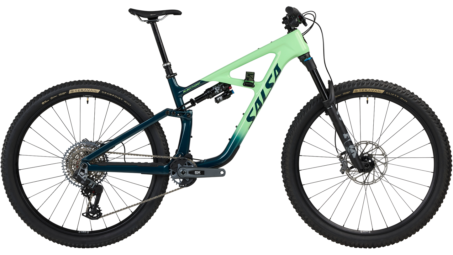 Salsa Blackthorn 125 Carbon GX AXS Transmission - Dark Pine/Citrus - Side view