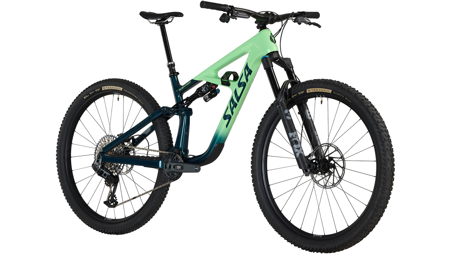 Salsa Blackthorn 125 Carbon GX AXS Transmission - Dark Pine/Citrus - Front three quarter view