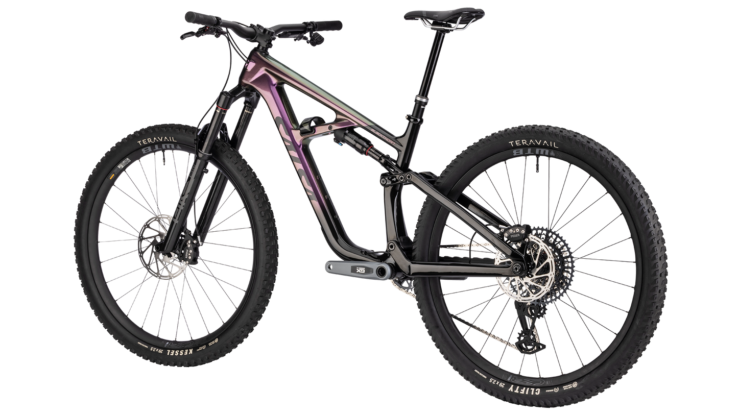 Salsa Blackthorn Carbon 125 MTB - Pearl Orchid - Rear three quarter view