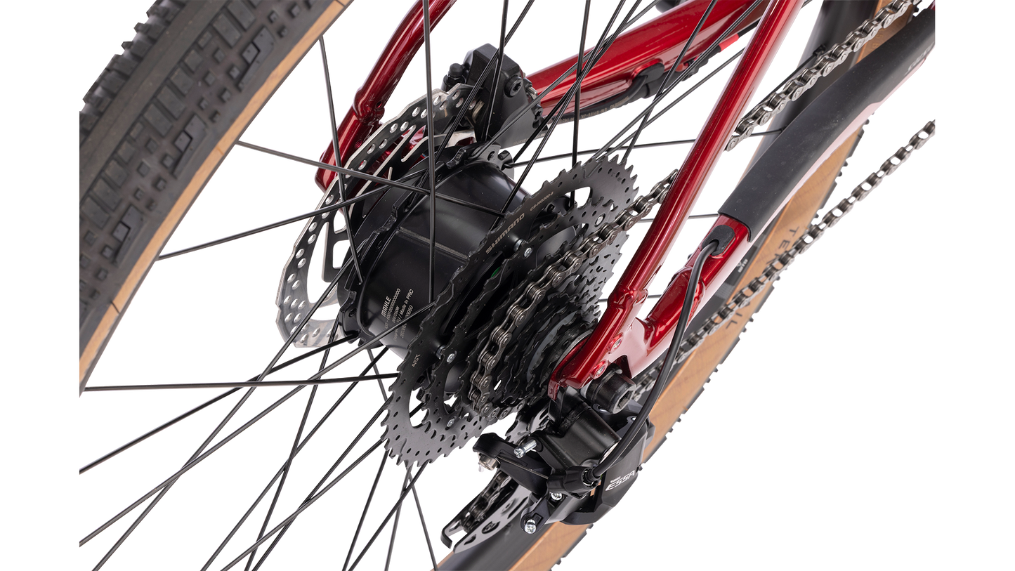 Salsa Confluence Flat Bar Essa 8 Ebike - Canyon Red - Hub Detail View