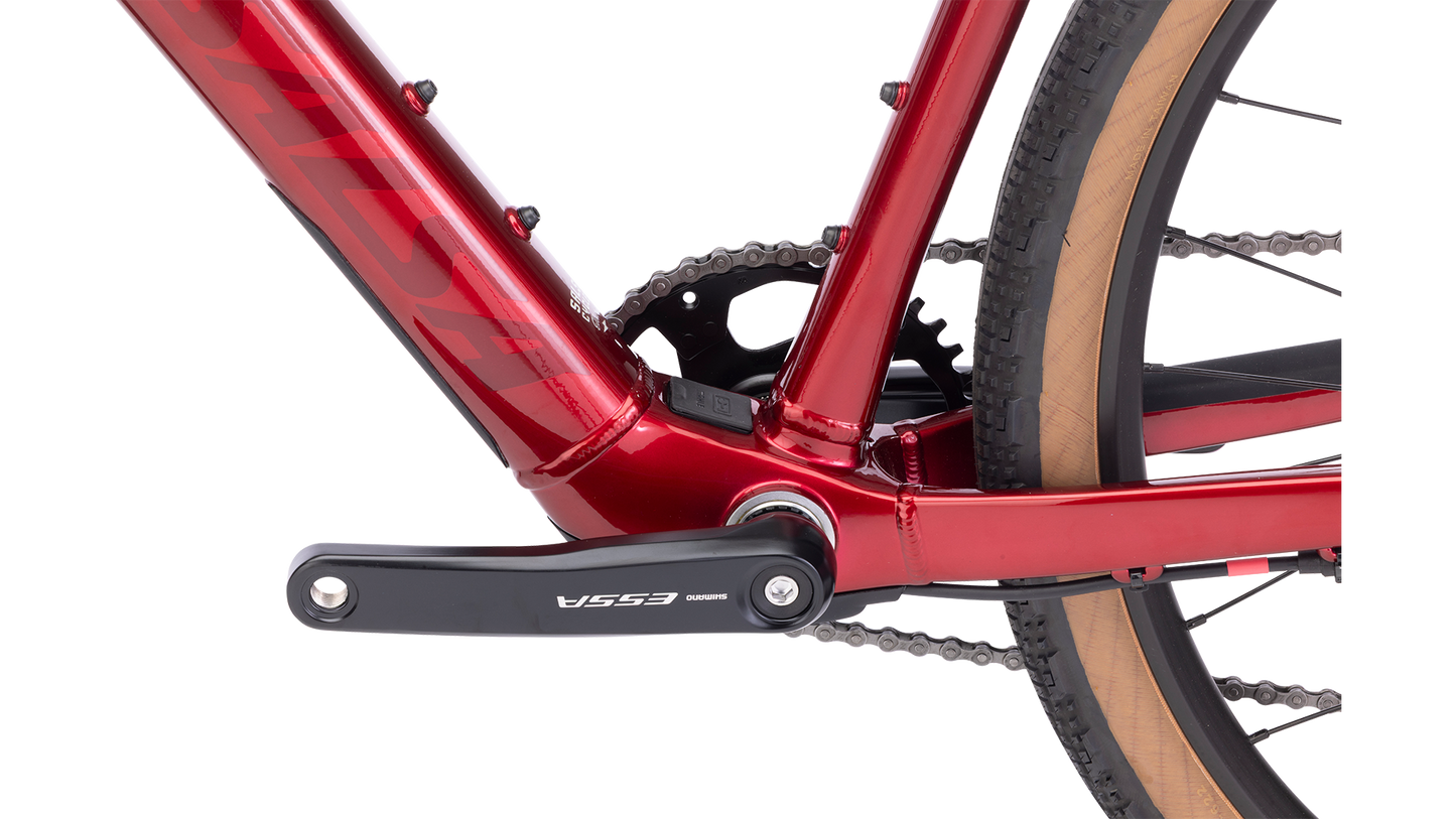 Salsa Confluence Flat Bar Essa 8 Ebike - Canyon Red - Frame Detail View with Charging Port