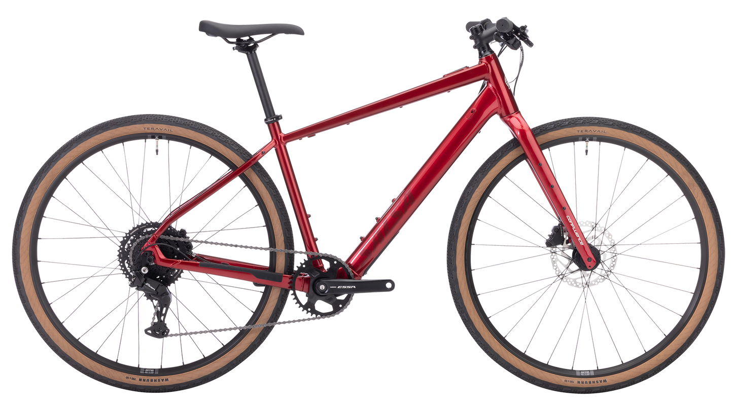 Salsa Confluence Flat Bar Essa 8 Ebike - Canyon Red - Side View