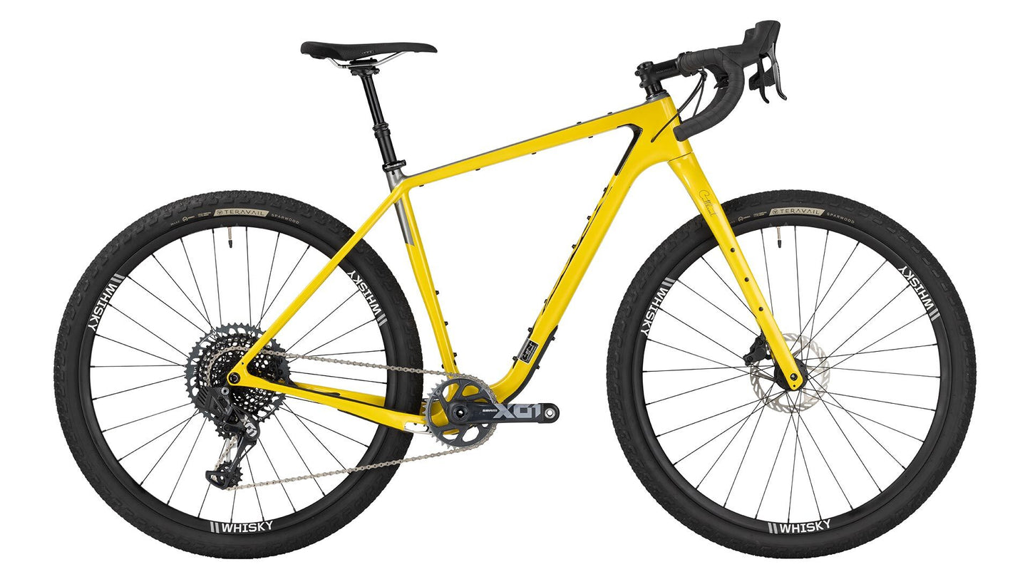 Salsa Cutthroat C XO1 Eagle AXS bike, yellow color, side view on white background