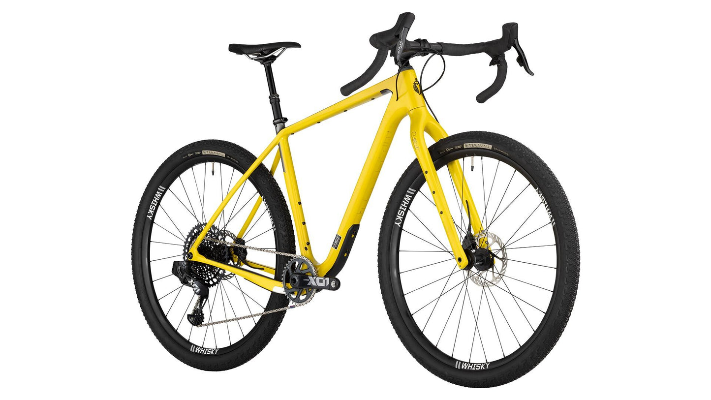 Salsa Cutthroat C XO1 Eagle AXS bike, yellow color, front three-quarter view on white background