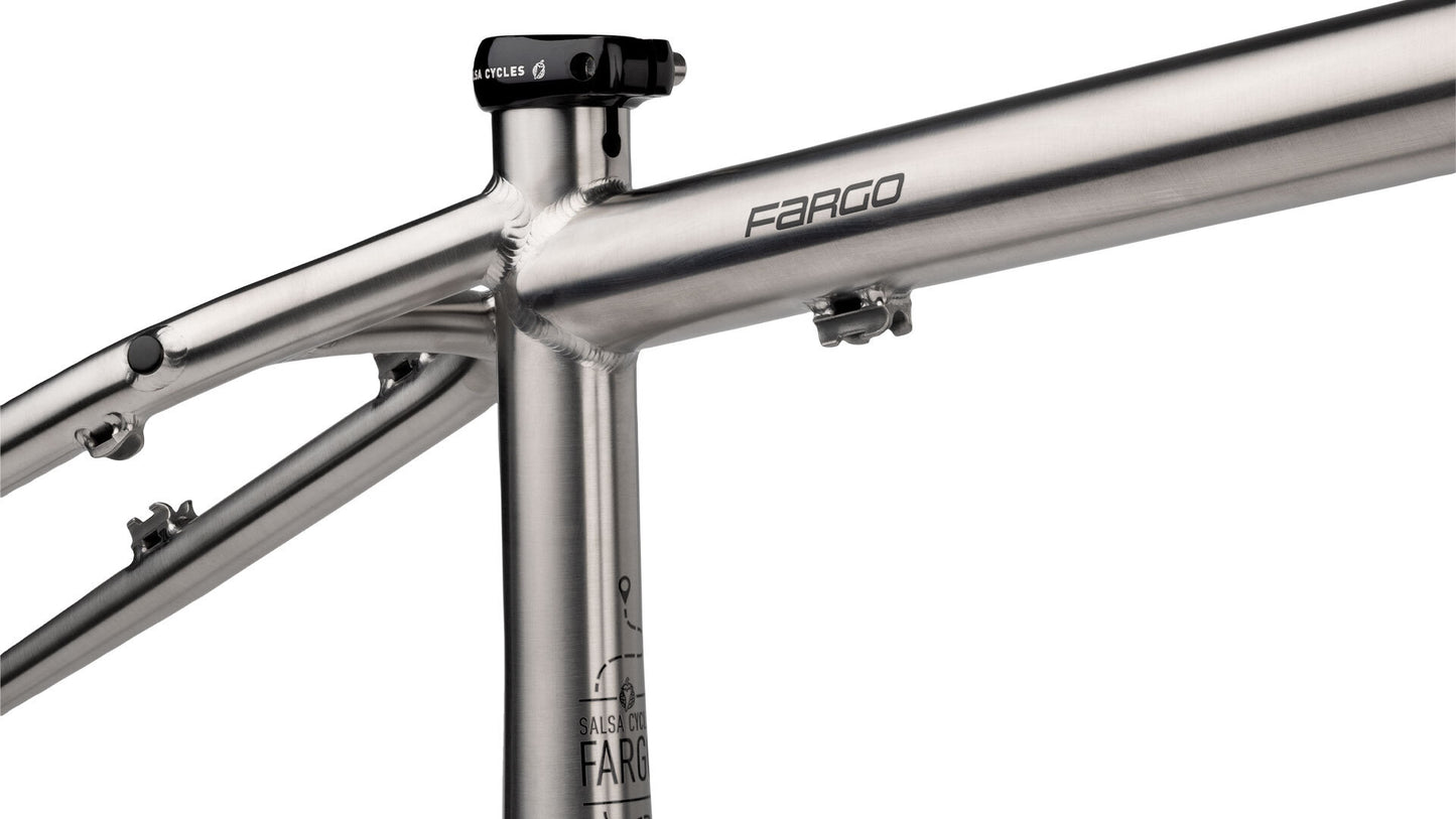 Salsa Fargo Ti frameset top tube and seat tube area focus
