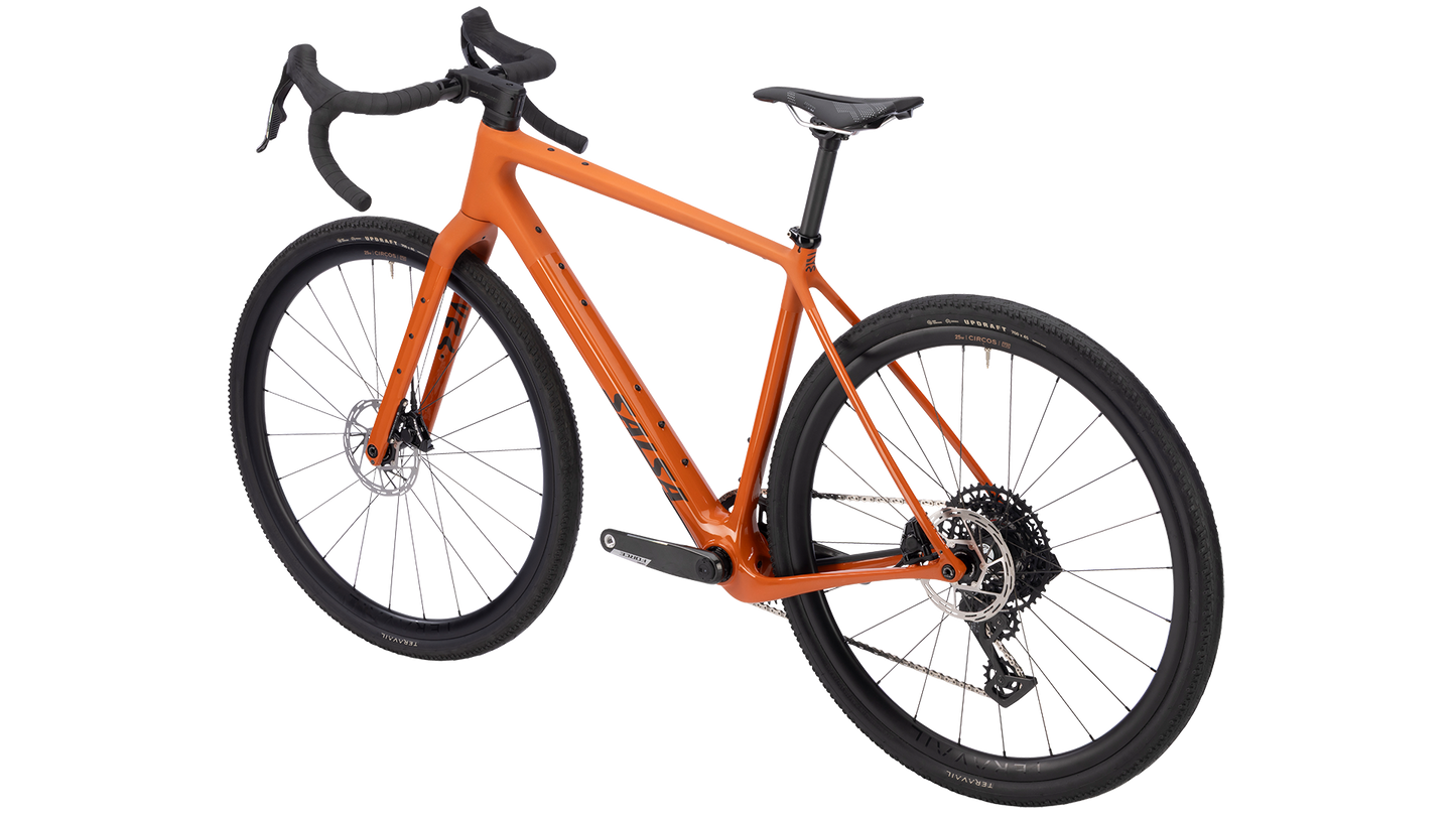 Salsa Flyway Force XPLR AXS gravel bike - Amber - rear three quarter view