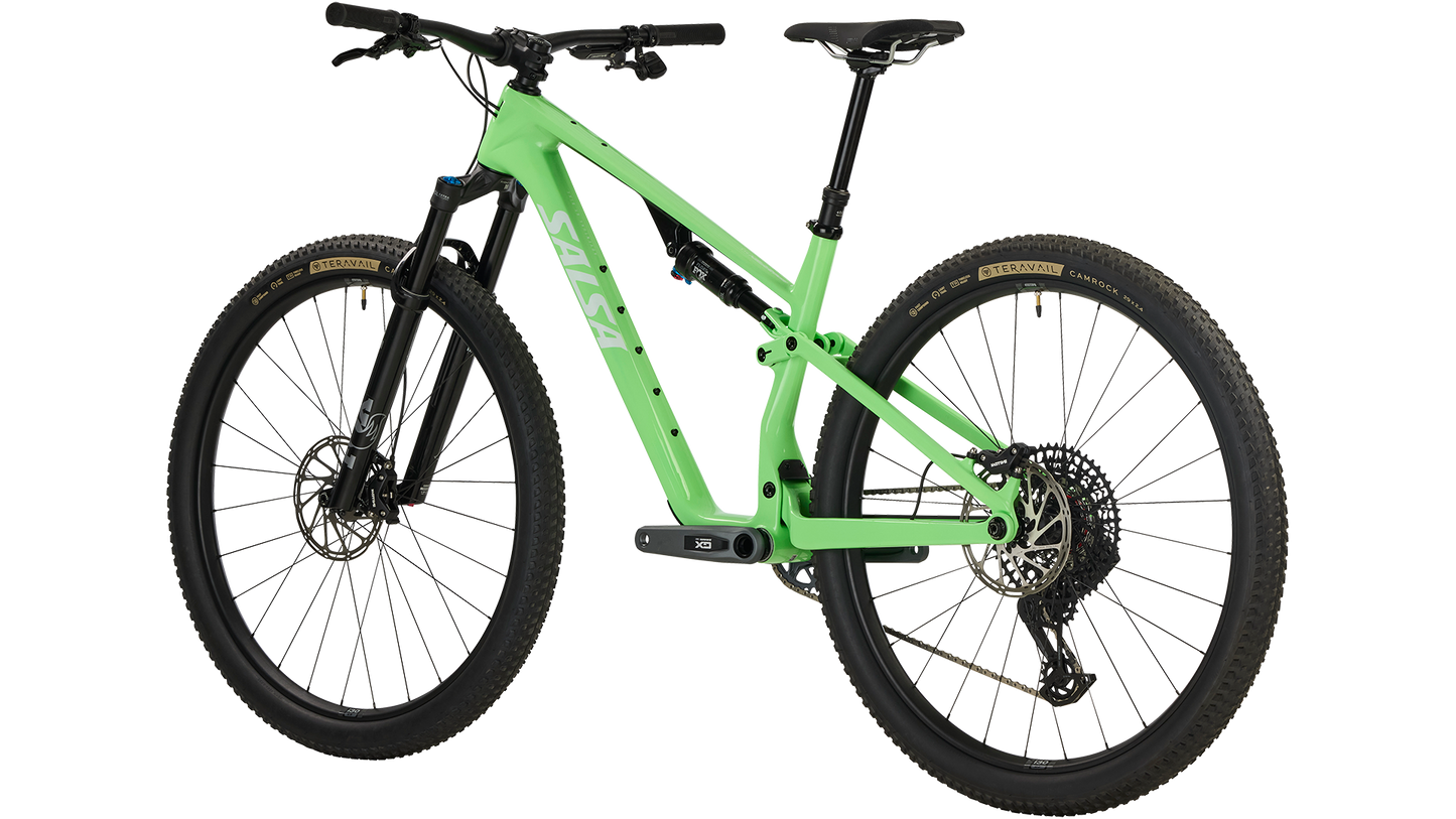 Salsa Spearfish Carbon Deluxe GX AXS Transmission - Citrus Green, rear three quarter view