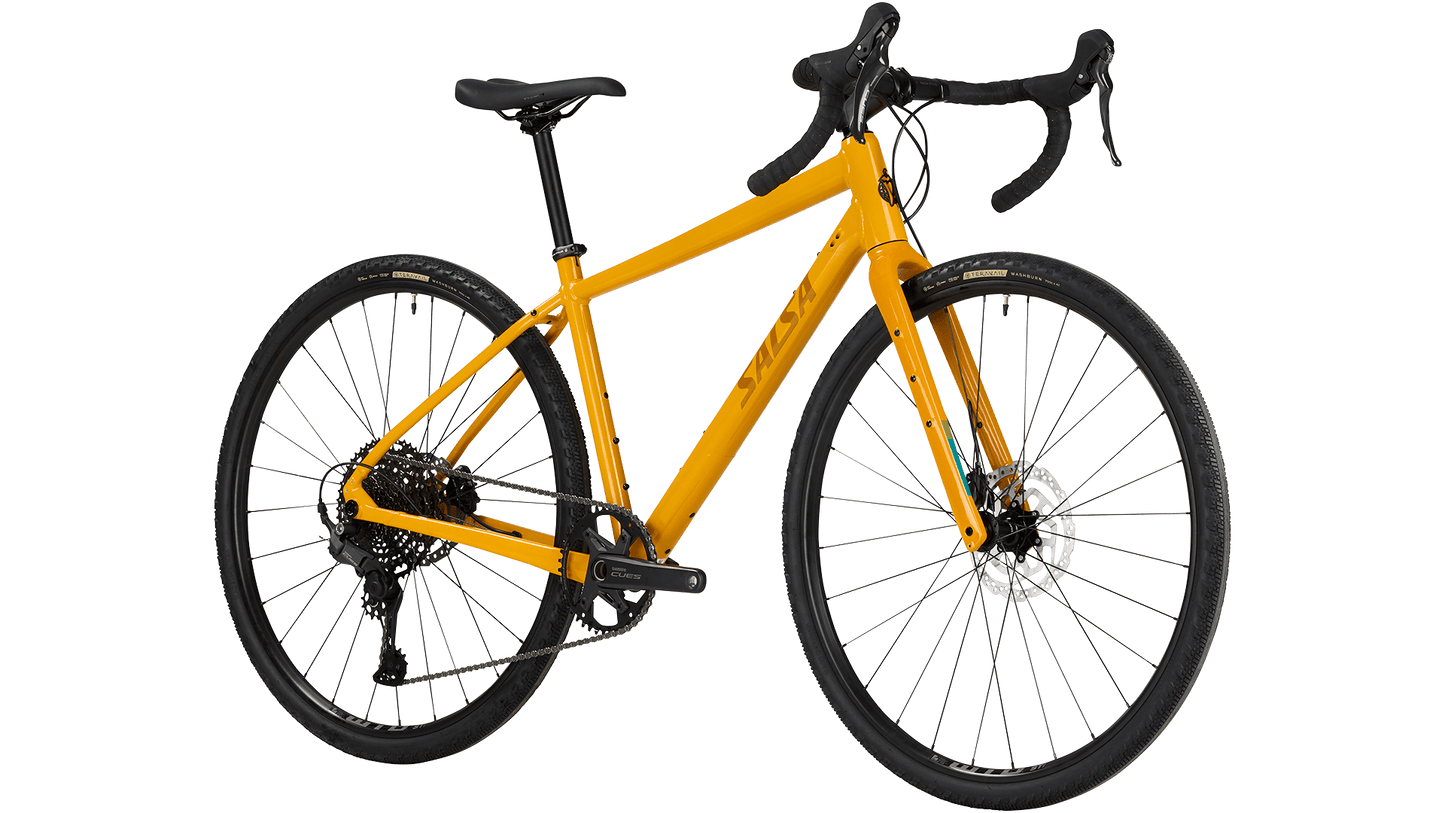 Salsa Journeyer Gravel Bike - Mustard - Front three quarter view