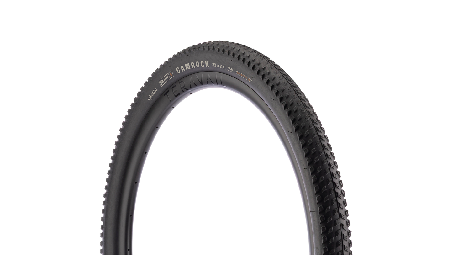 A Teravail Camrock bicycle tire shown upright against a plain white background, with visible sidewall branding