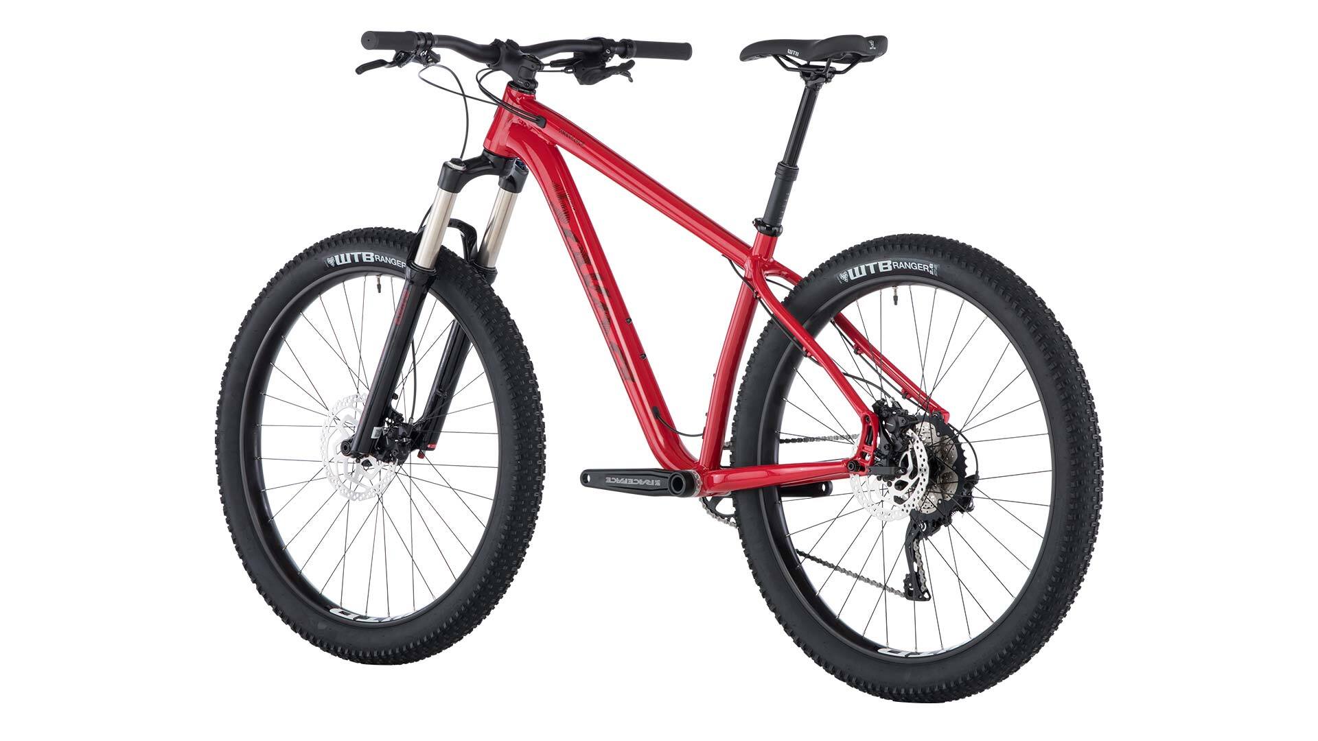Salsa Timberack Deore 27.5 bike red color rear three-quarter view