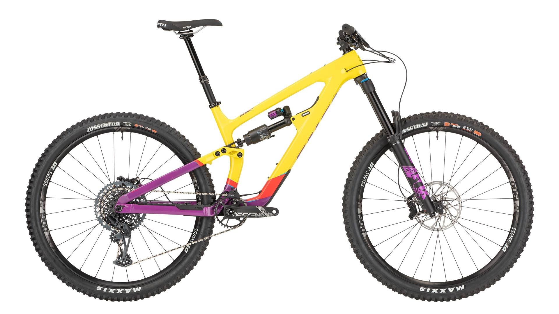 Salsa Cassidy Carbon GX Eagle bike side view yellow purple and red color