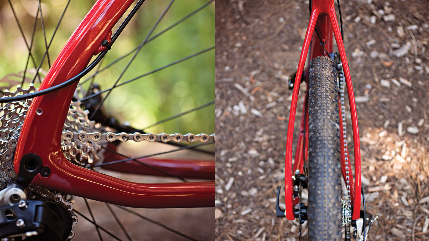 Salsa Cutthroat Carbon Rival 22 bike split image rear dropout area and rear tire clearance focus