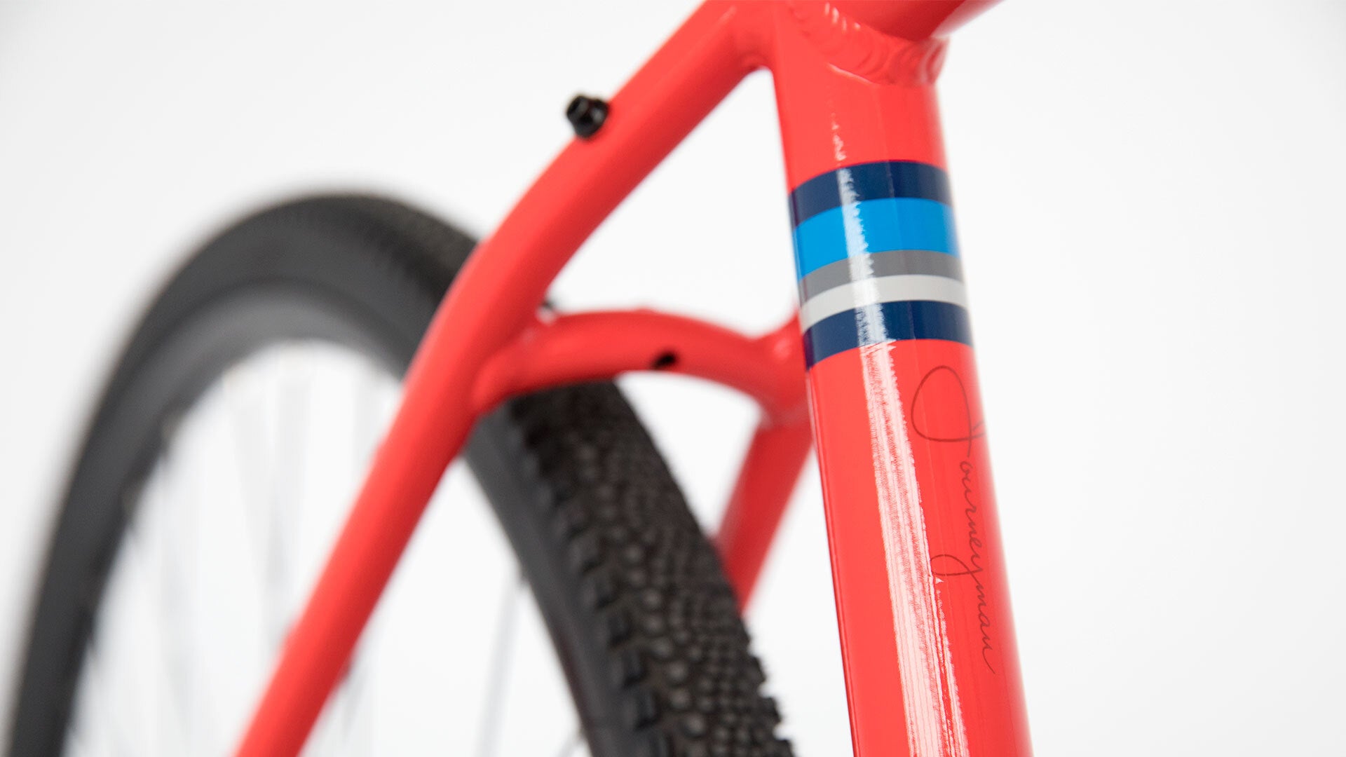 Salsa Journeyman 700c Claris bike orange color seat tube decal close-up