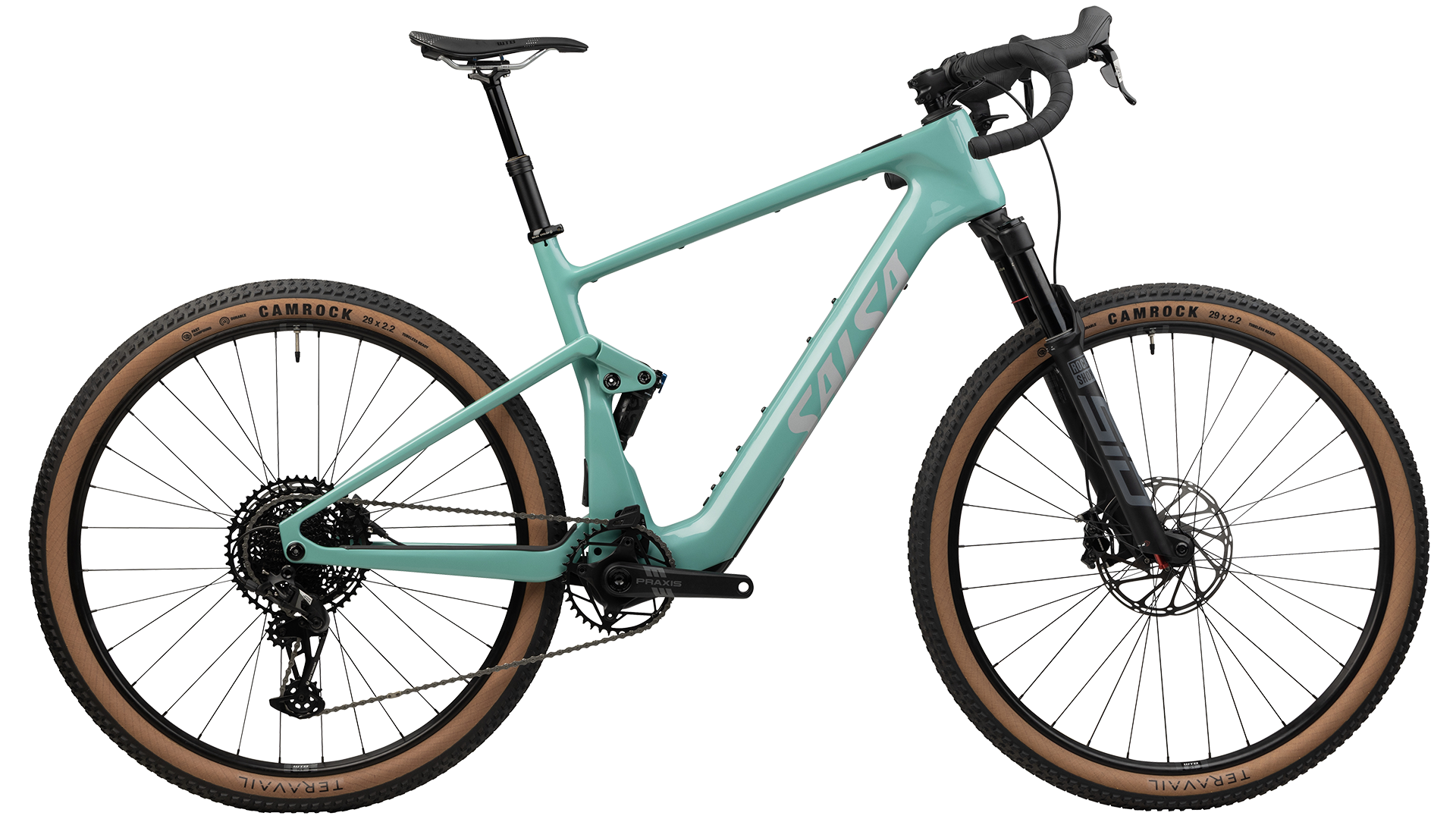 Salsa Wanderosa C Apex Eagle Full Suspension Gravel Ebike - Green - Side view
