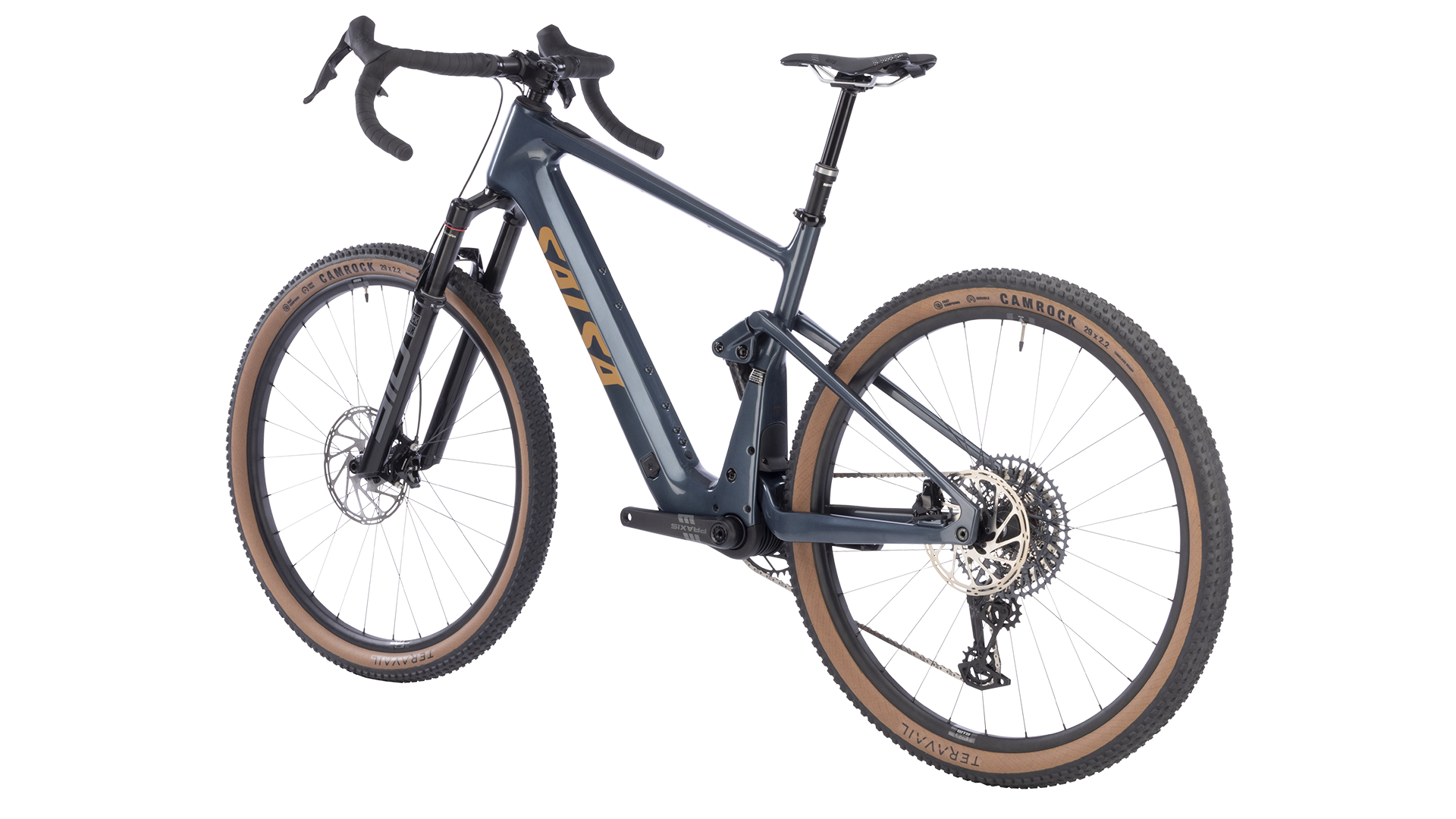 Salsa Wanderosa Rival GX AXS Full Suspension Ebike - Charcoal - Rear three quarter view