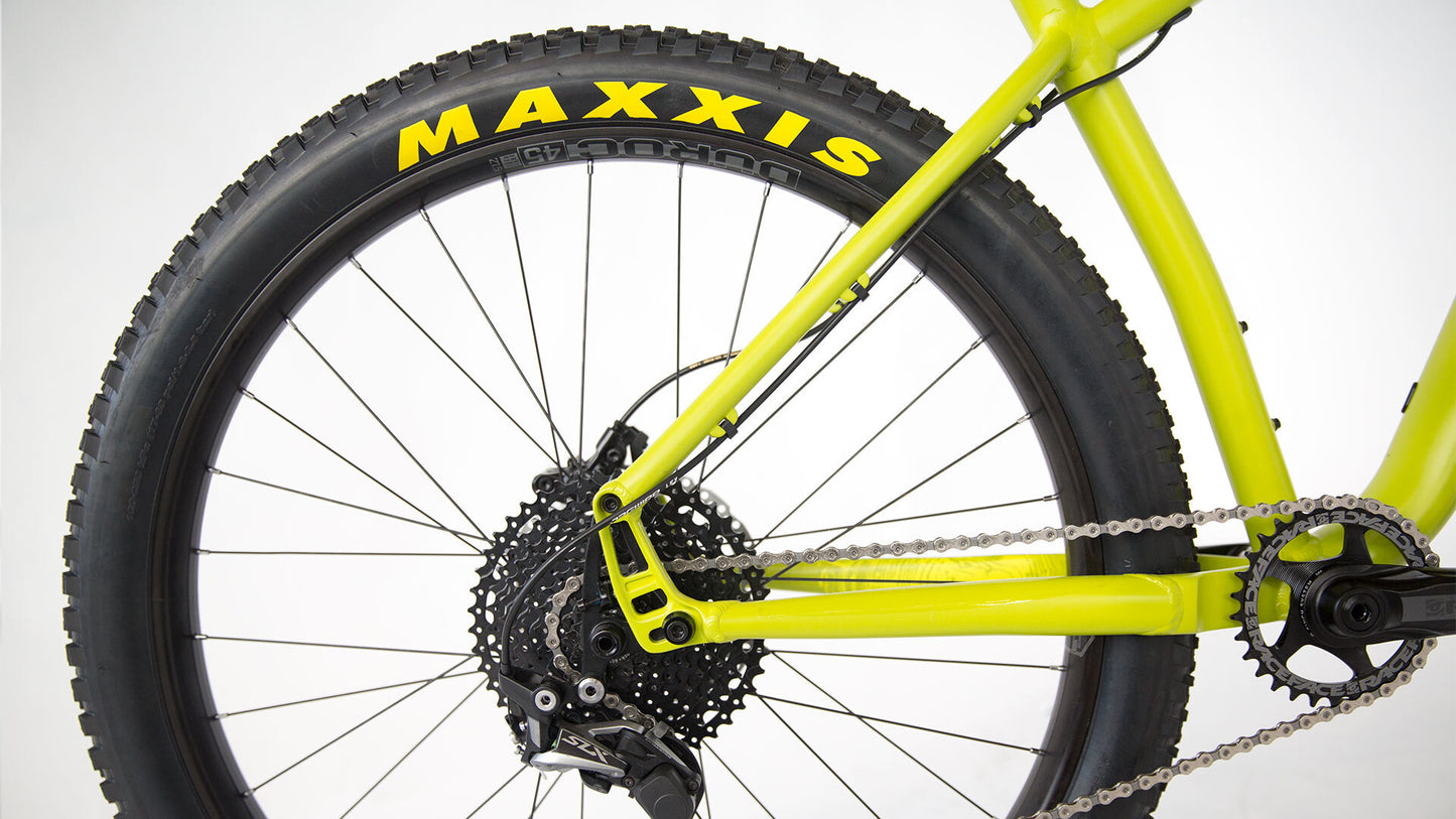 Salsa Timberjack SLX 27.5 bike yellow color rear wheel focus