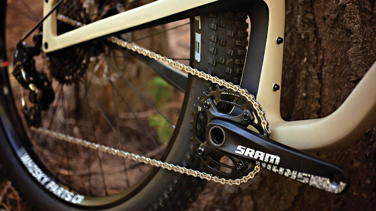 Salsa Woodsmoke Carbon GX1 29 Plus bike tan color drive train focus