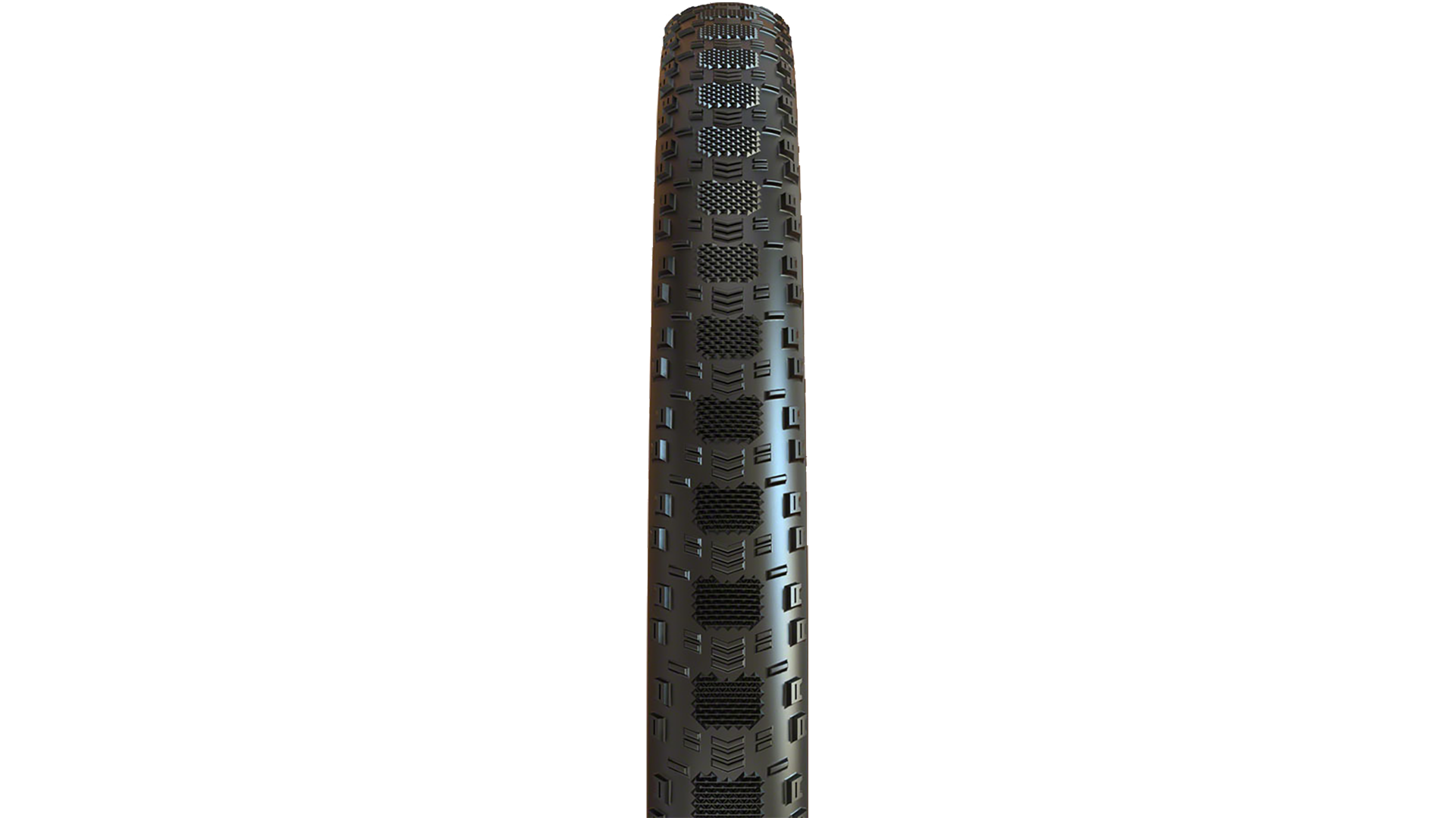 A single black bicycle tire shown vertically against a plain white background.