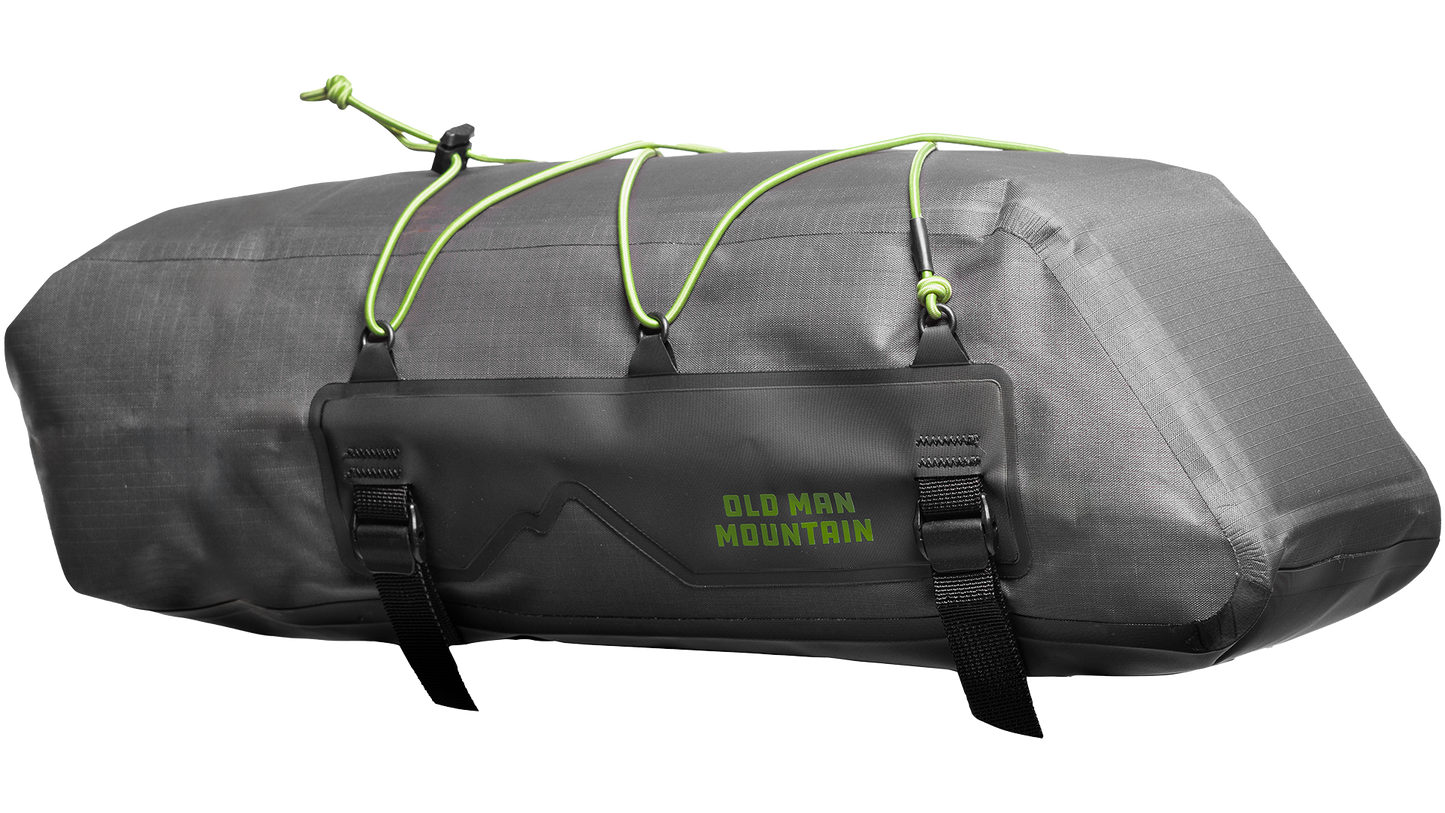 Old Man Mountain Atlas Rack Bag - Side provile view with "old man mountain" branding.