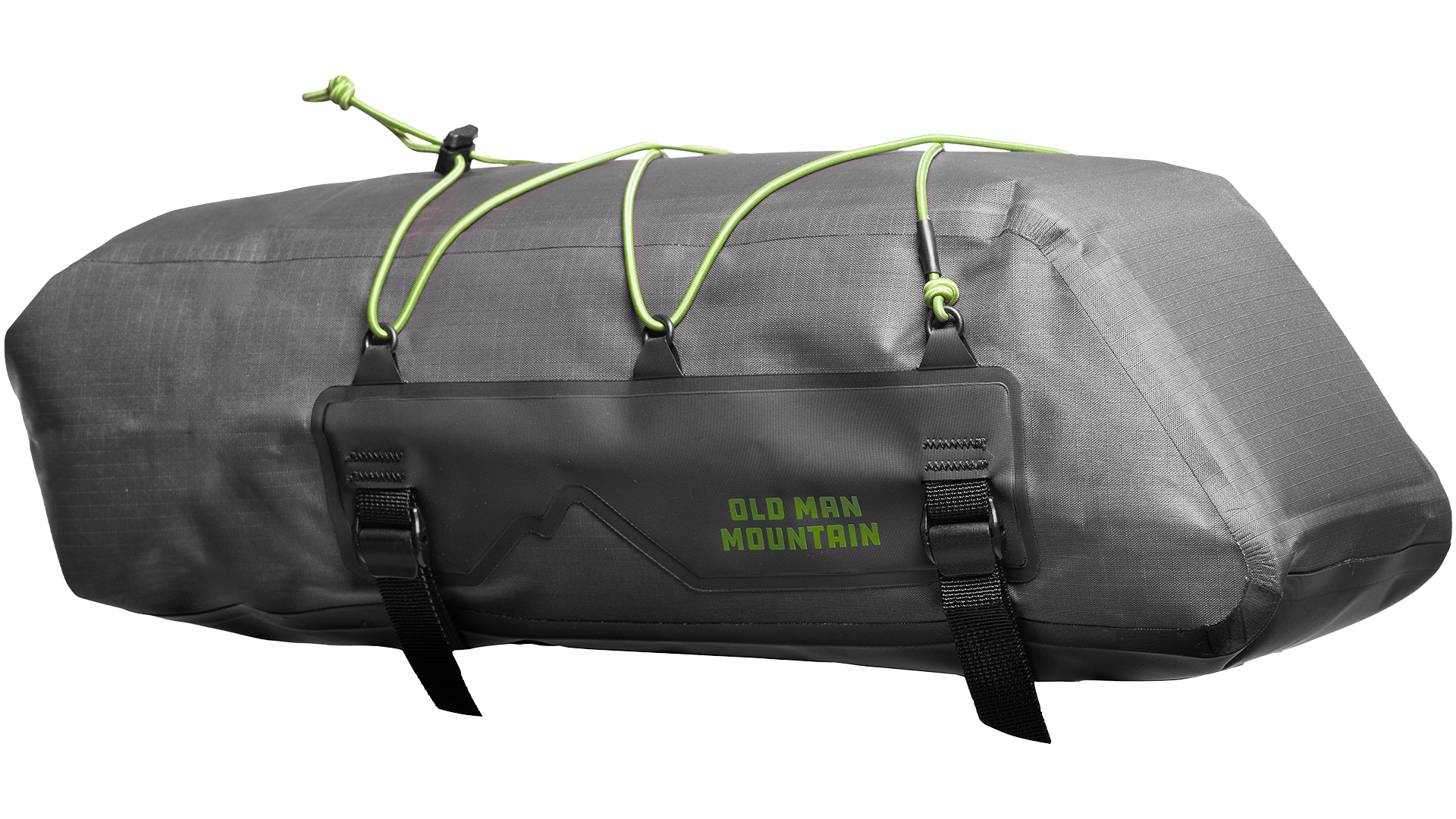 Old Man Mountain Atlas Rack Bag - Side provile view with "old man mountain" branding.