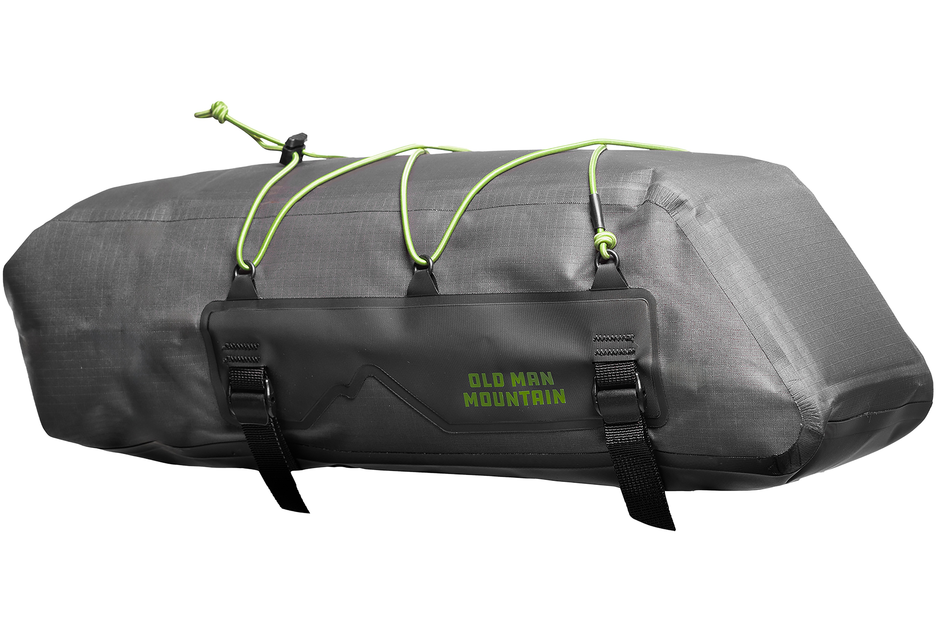 Old Man Mountain Atlas Rack Bag - Side profile view with "old man mountain" branding.