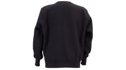 A black crewneck sweatshirt shown from the back, displayed on an invisible mannequin against a solid white background.