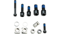 Set of screws and nuts with blue and black accents on a white background