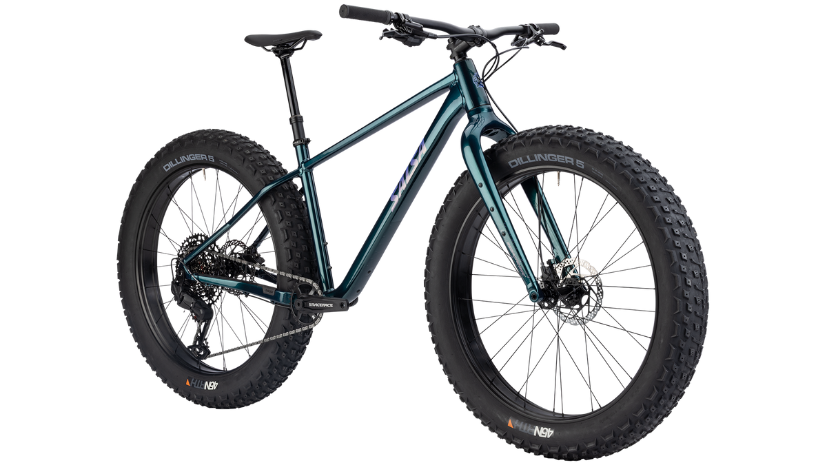 Salsa Beargrease Carbon Bike - 
Deep Sea Teal - front three quarter view