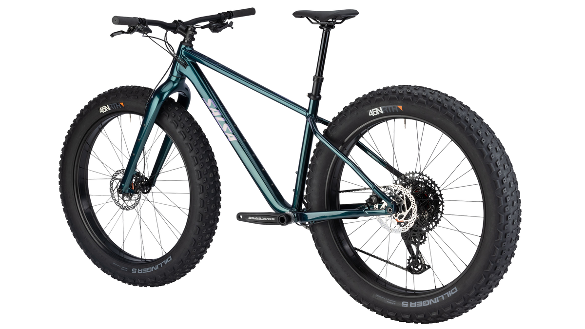 Salsa Beargrease Carbon Bike - 
Deep Sea Teal - rear three quarter view