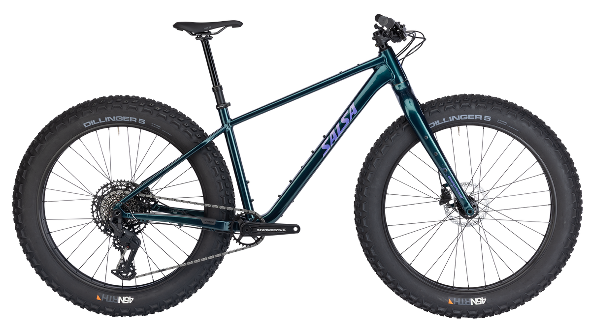 Salsa Beargrease Carbon Bike - 
Deep Sea Teal - side profile view