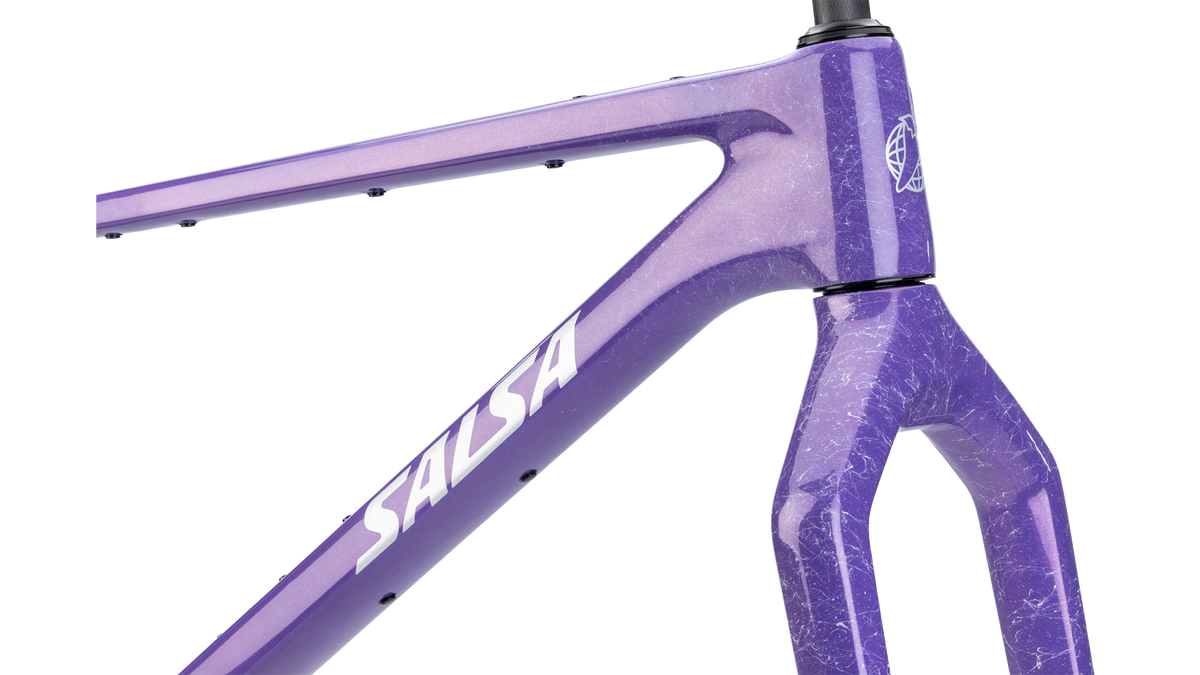Salsa Beargrease Carbon Frameset - Twilight purple - Front top of fork view