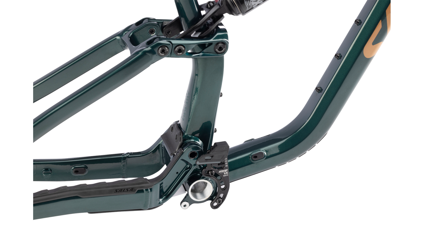 Salsa Blackthorn 145 Aluminum MTB Frame - Black Spruce - chainguide and bottom bracket view