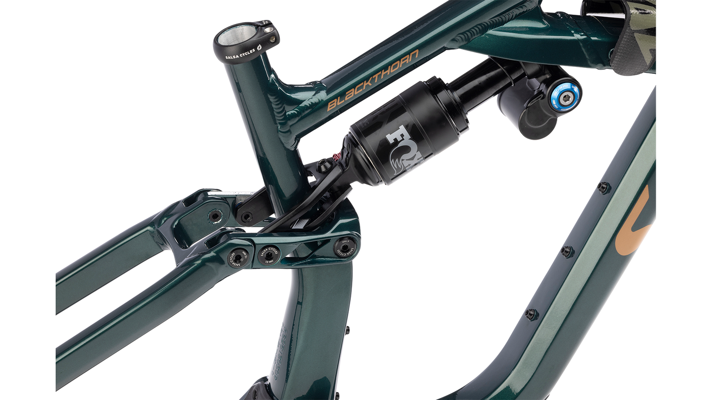 Salsa Blackthorn 145 Aluminum MTB Frame - Black Spruce - rear shock closeup view