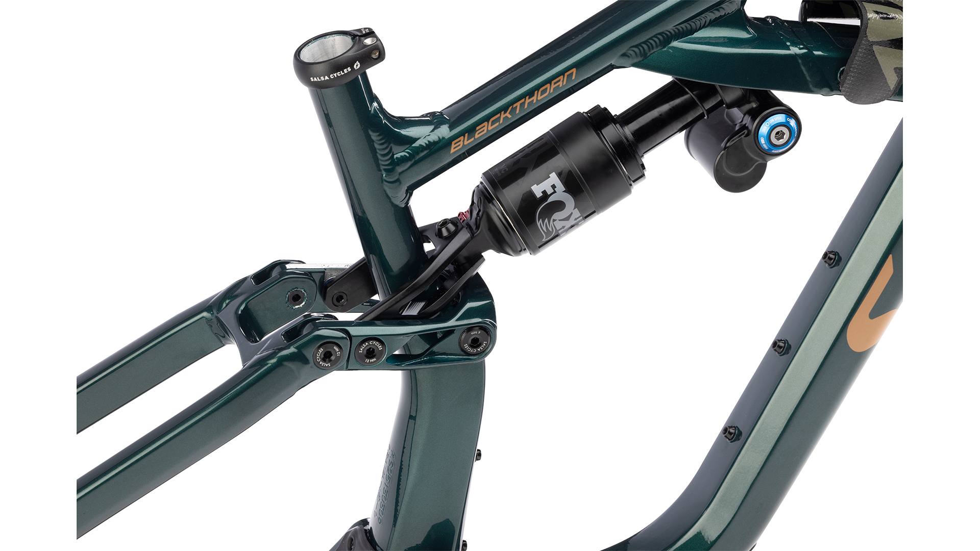 Salsa Blackthorn 145 Aluminum MTB Frame - Black Spruce - rear shock closeup view