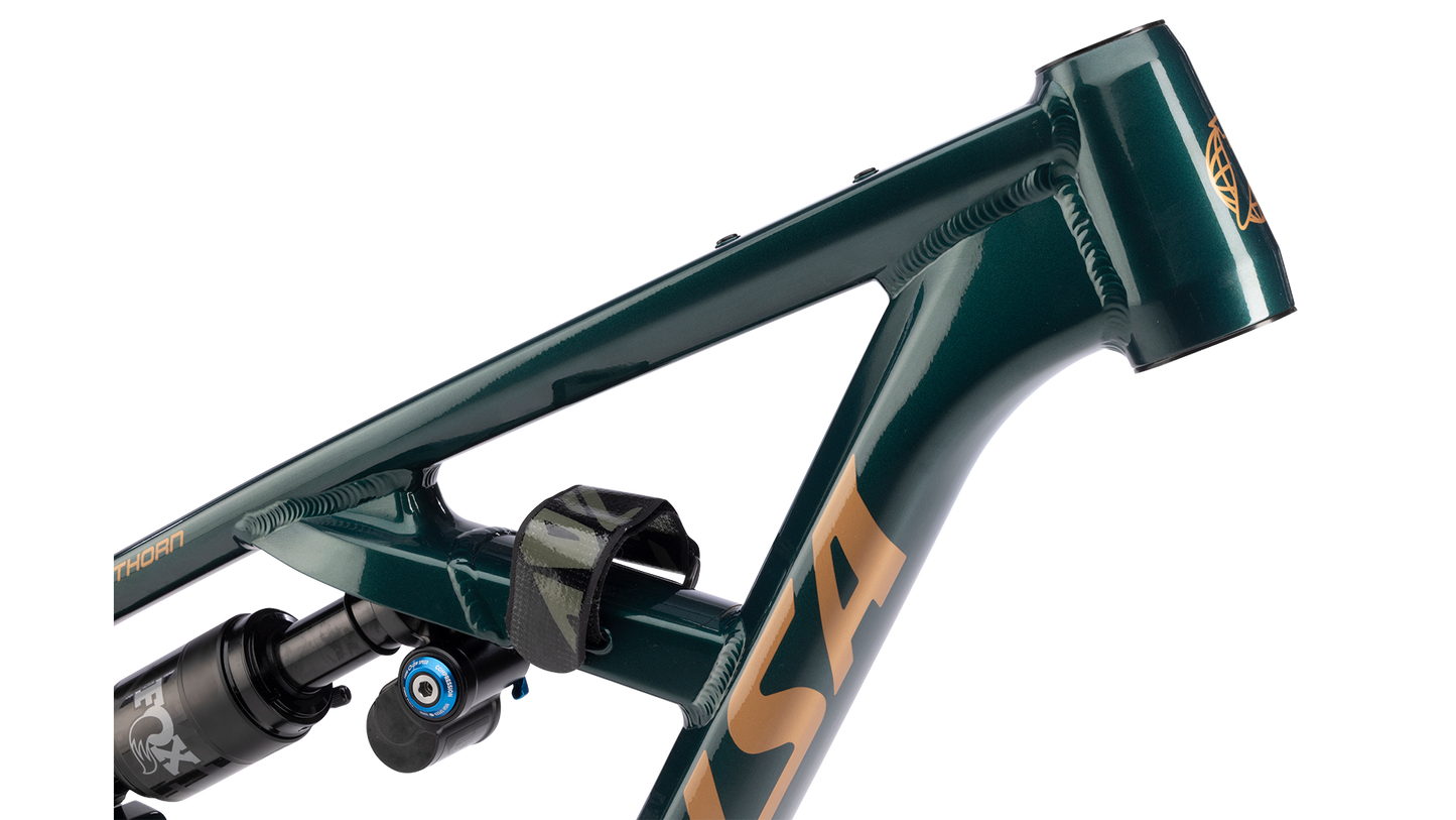 Salsa Blackthorn 145 Aluminum MTB Frame - Black Spruce - headtube closeup view