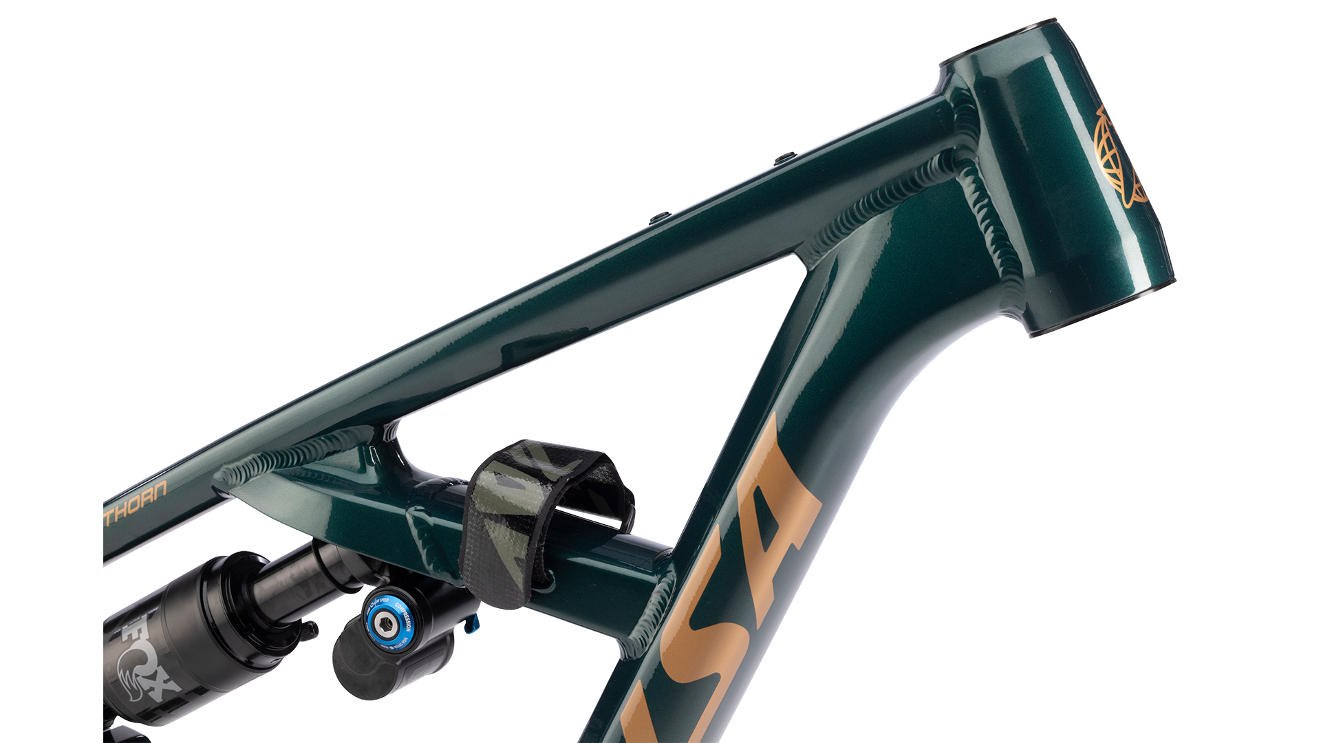 Salsa Blackthorn 145 Aluminum MTB Frame - Black Spruce - headtube closeup view