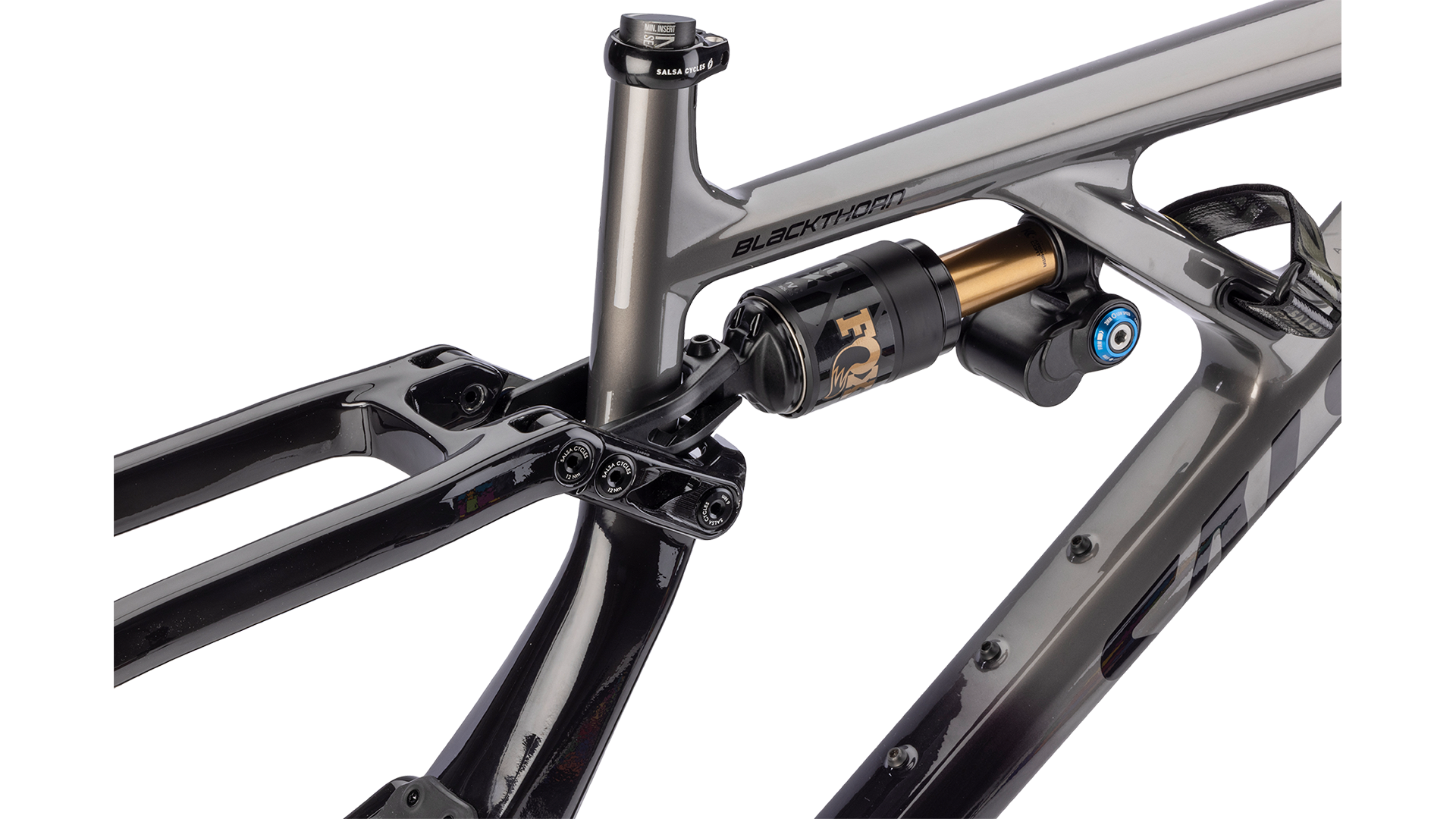 Salsa Blackthorn C 145 MTB Frameset - Black/Graphite Gray - Rear shock closeup view