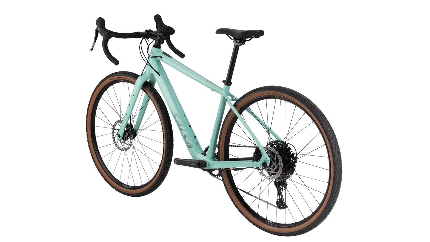 Salsa Confluence CUES 11 Ebike - Spearmint Green - Rear three quarter view