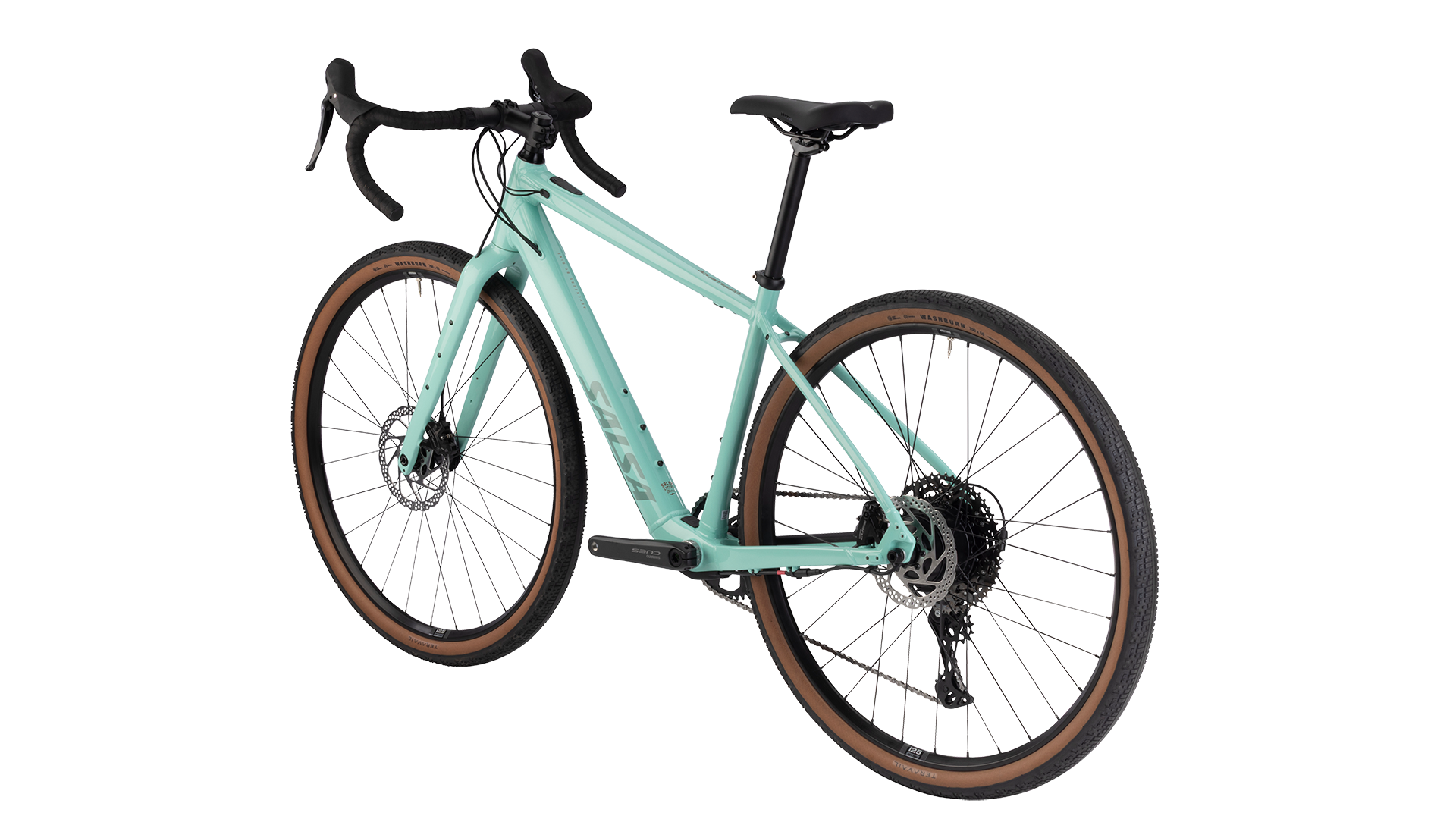 Salsa Confluence CUES 11 Ebike - Spearmint Green - Rear three quarter view