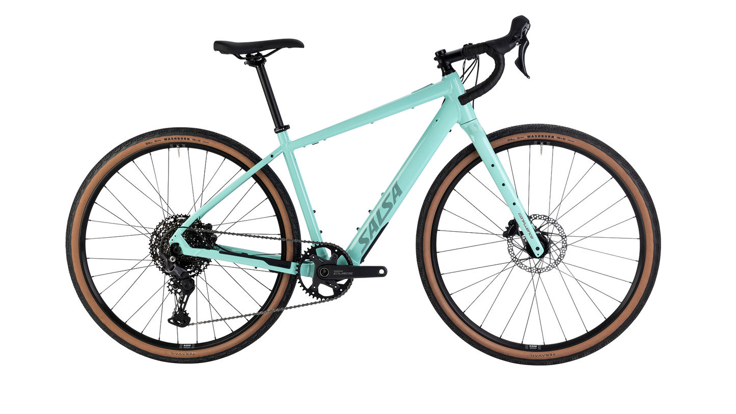 Salsa Confluence CUES 11 Ebike - Spearmint Green - Side profile view