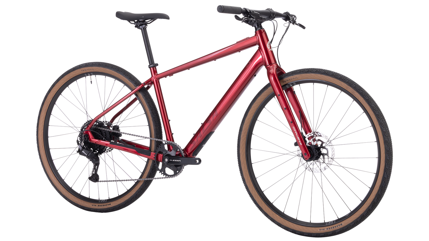 Salsa Confluence Flat Bar Essa 8 Ebike - Canyon Red - Front three quarter view
