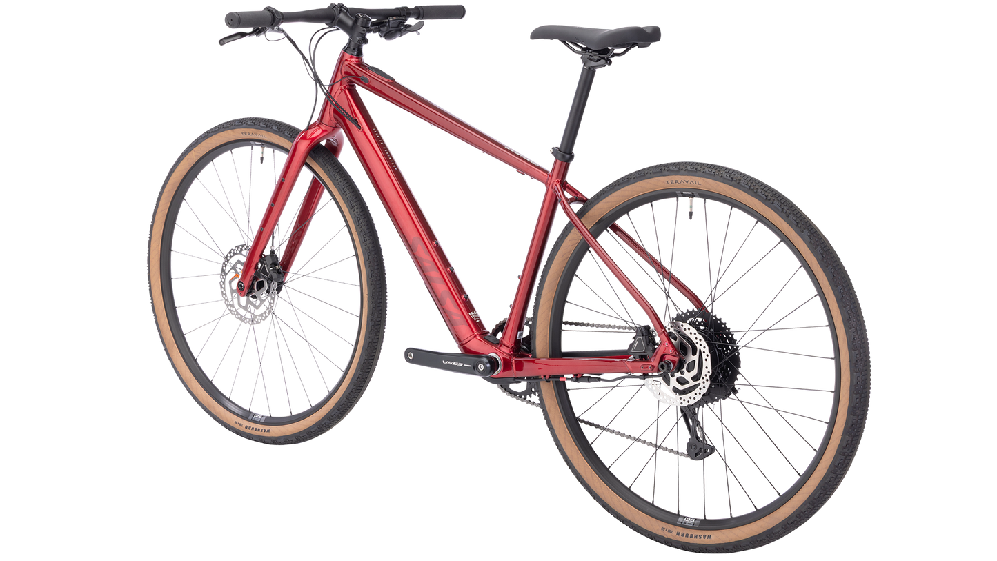 Salsa Confluence Flat Bar Essa 8 Ebike - Canyon Red - Rear three quarter view