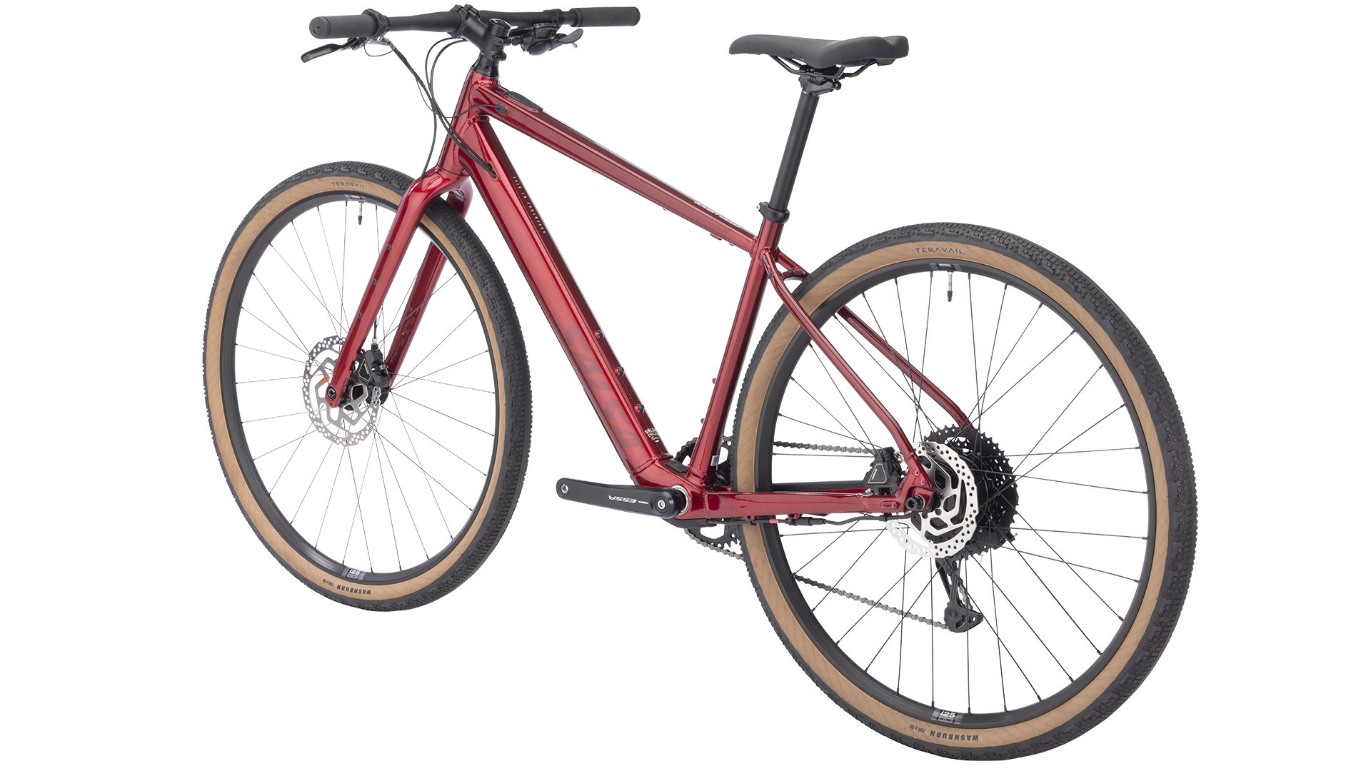 Salsa Confluence Flat Bar Essa 8 Ebike - Canyon Red - Rear three quarter view