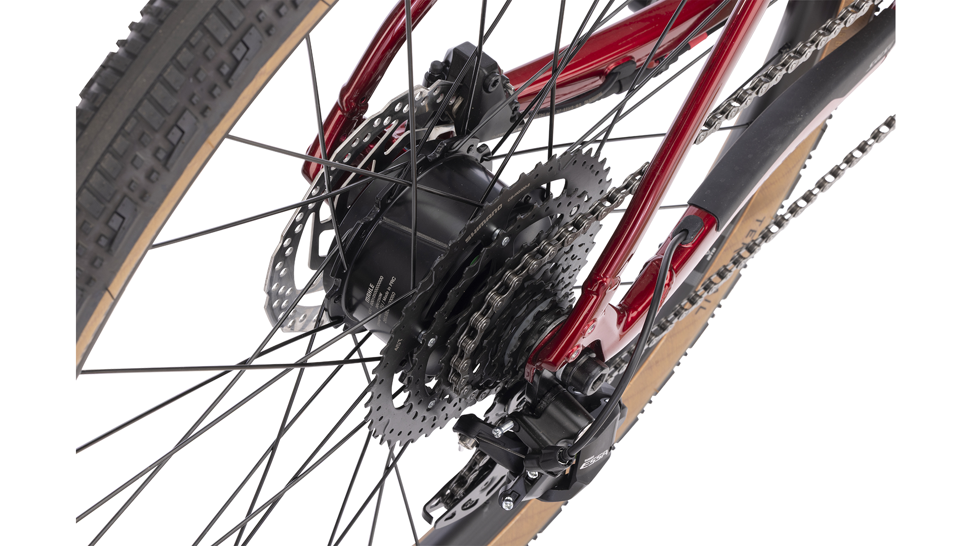 Salsa Confluence Flat Bar Essa 8 Ebike - Canyon Red - Hub Detail View